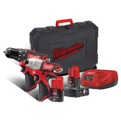 Kit Milwaukee Trapano Avvitatore con Percussione M12 BPD + Avvitatore ad Impulsi M12 BID