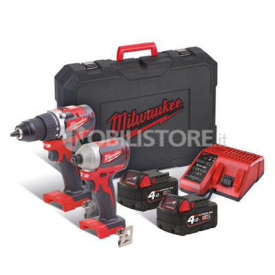 Kit Milwaukee Trapano Avvitatore con Percussione M18 BPD + Avvitatore ad Impulsi M18 BID