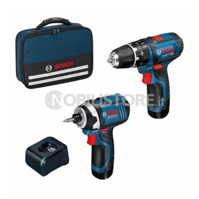 Kit Bosch Trapano con Percussione GSB 12V-15 + Avvitatore a Impulsi GDR 12V-15
