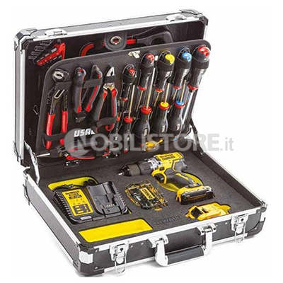 Valigia con 74 utensili Usag/DeWalt + Trapano DCD706D 12V