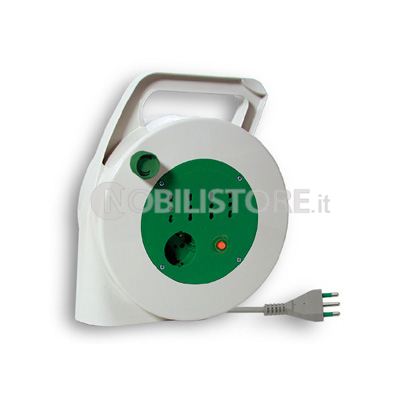 Avvolgicavo 15 m. H05VV-F 3G1,5 - 4 prese 2P+T 16A bipasso + 1 standard italo/tedesco + disgiuntore