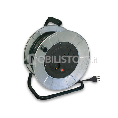 Avvolgicavo metallico 25 m. H05VV-F 3G1,5 - 4 prese 2P+T 16A bipasso + 1 standard italo/tedesco + disgiuntore