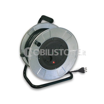 Avvolgicavo metallico 50 m. H05VV-F 3G1,5 disco prese Ø 145 mm. + flangia 4 prese 2P+T 16A bipasso + 1 standard italo/tedesco + disgiuntore