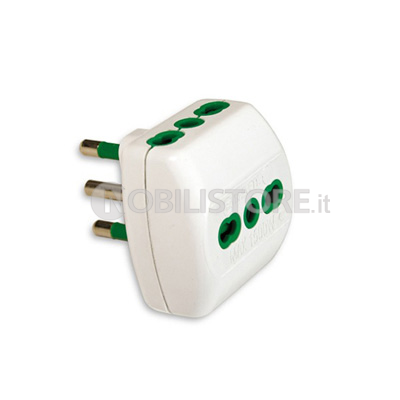 Adattatore triplo - spina 2P+T 16A - Prese 2P+T 16A bipasso sistema brevettato VERTICAL SYSTEM