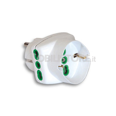Adattatore triplo - spina 2P+T 16A standard franco/tedesco - Prese 2P+T 16A bipasso + 1 bipasso/standard tedesco
