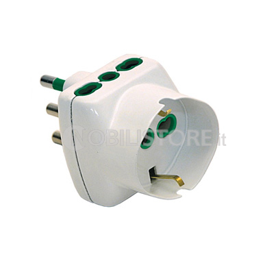 Adattatore triplo - spina verticale 2P+T 16A - Prese 2P+T 16A bipasso + 1 bipasso/standard tedesco sistema brevettato VERTICAL SYSTEM