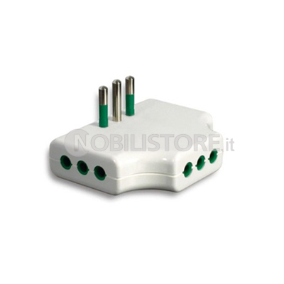 Adattatore triplo piatto - spina 2P+T 10A - prese 2P+T 10A