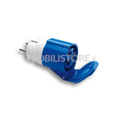 Adattatore industriale da spina 2P+T 16A franco/tedesca a presa 2P+T 16A CEE blu