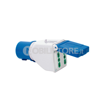 Adattatore industriale IP44 da spina 2P+T 16A CEE blu a 2 prese 2P+T 16A bipasso