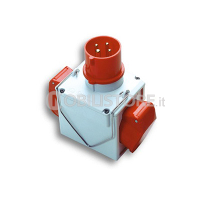 Adattatore industriale da spina 3P+T 16A CEE rossa a 2 prese 3P+T 16A CEE rosse