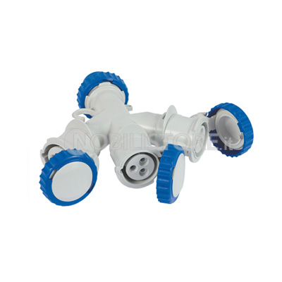 Adattatore multiplo industriale a 3 prese 2P+T 16A CEE blu IP67
