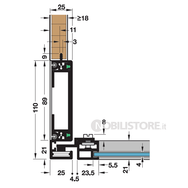 Guarnitura Gamma, anta interna telaio alluminio