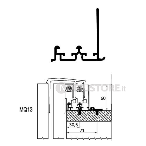 Binario di scorrimento superiore alluminio Master Quick